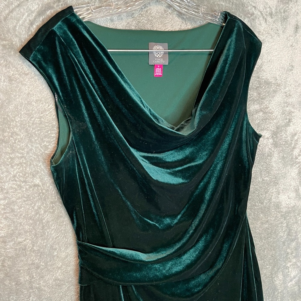 Vince Camuto Women Velvet Sheath Dress 12 Cowl Neck Draped Ruching Event Formal